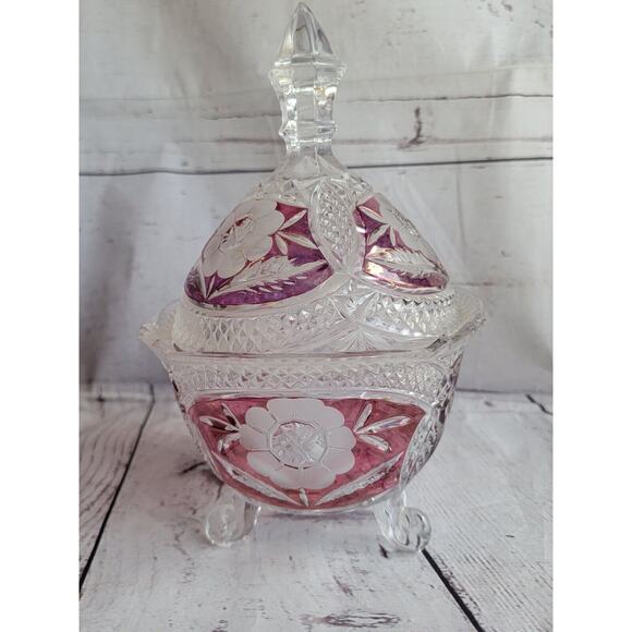 Anne Hutte Bleikristall Lead Crystal Cranberry Candy Dish Made n Germany - Picture 6 of 15